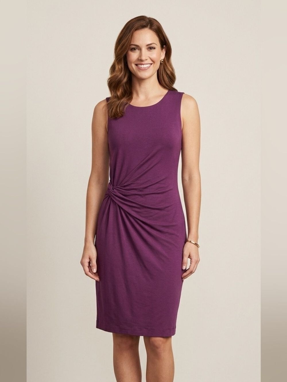 Garnet Hill Knit Jersey Dress Women's 2 Purple Sleeveless Faux Wrap Boho Party